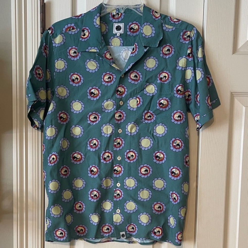 Pretty Green Teal and Yellow Patterned Shirt yellow submarine Beatles